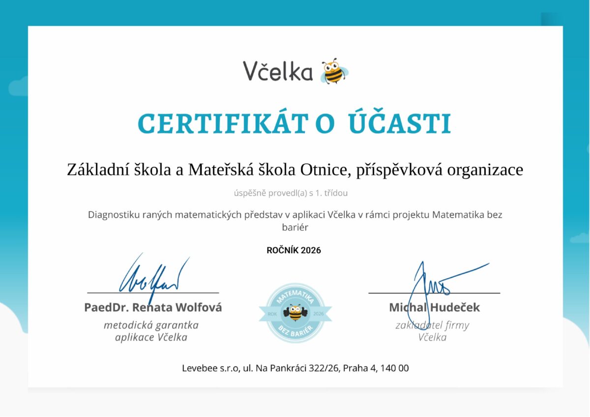 Včelka Certifikát o účasti.